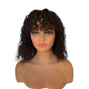 Short Wig 100% Human Curly Hair Natural Black 15”